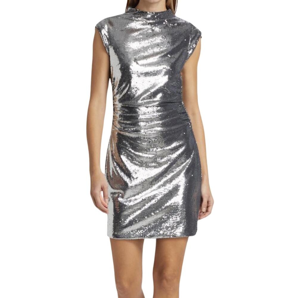 NWT Michael Kors Silver Ruched Sheath Mini Dress XL